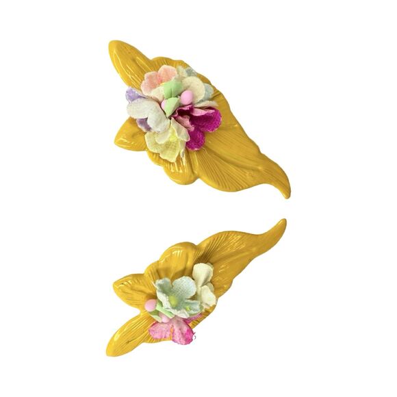Yellow Flower Bouquet Statement Earrings 2.5" Floral Spray Spring Summer - Picture 4 of 8
